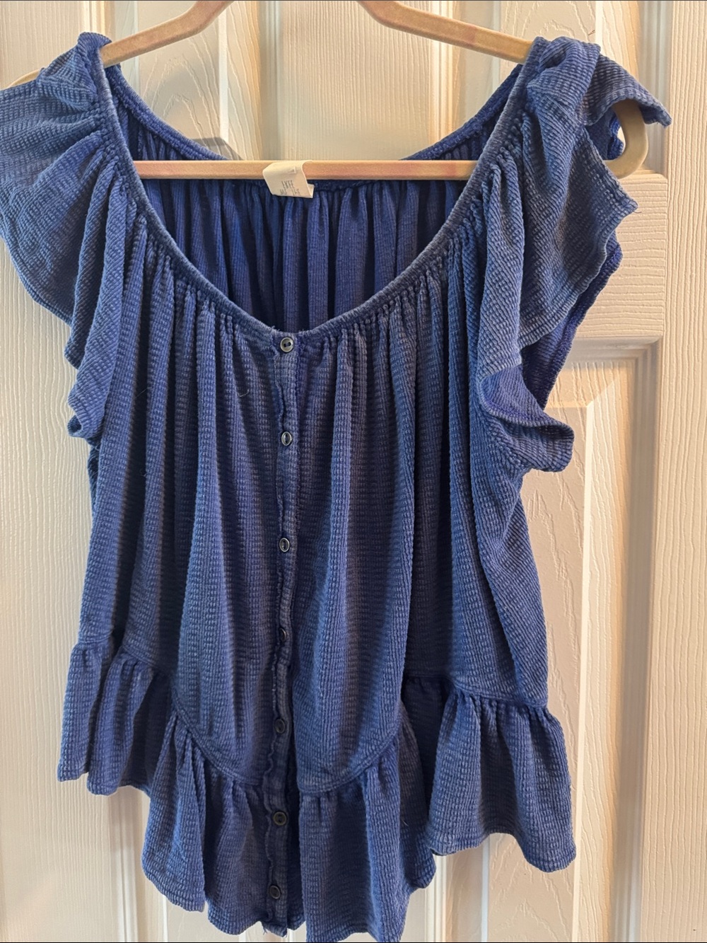 We The Free Indigo Blue Ruffle Button-Front Blouse